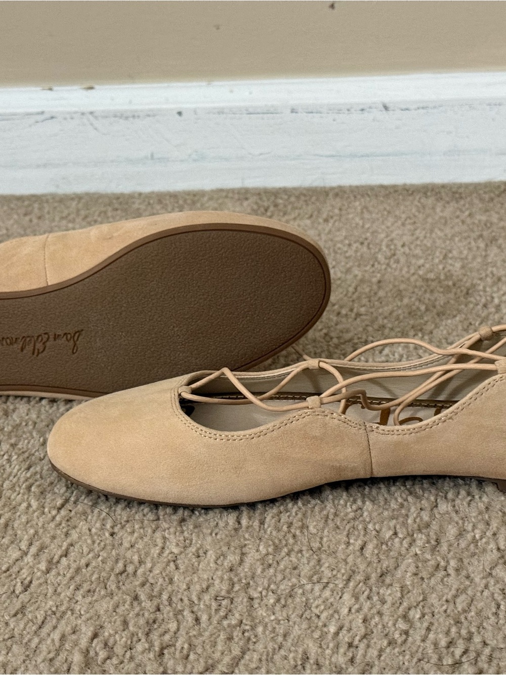 Sam Edelman Lace-Up Ballet Flats in Beige Suede
